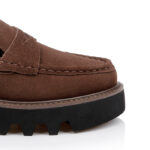 Brown Cow Suede Loafer - Close-up View