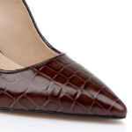 Brown Crocco Patent Leather Heel Sandal - Close-up View