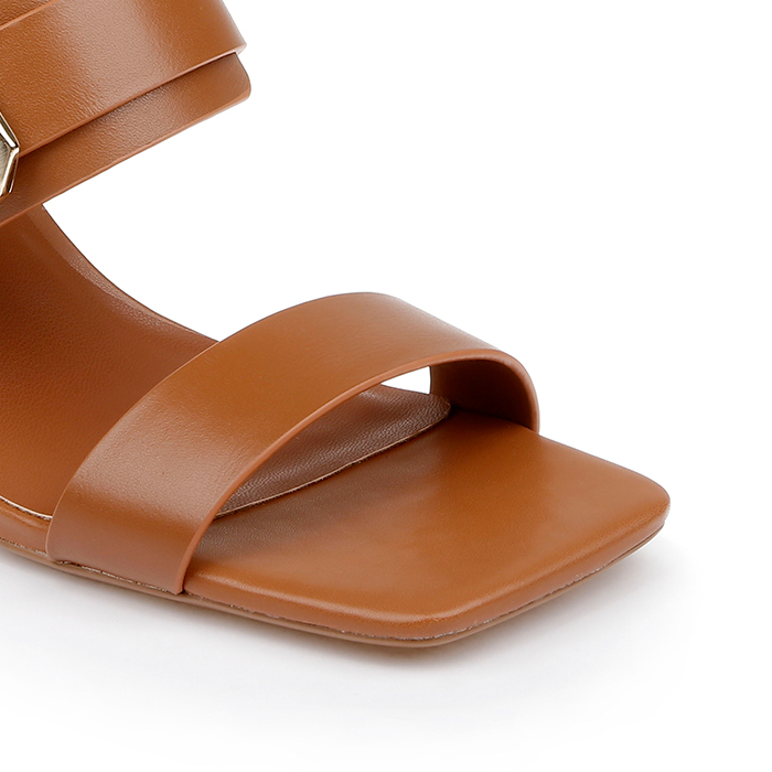 Cognac Cow Leather Sandal - Close-up View