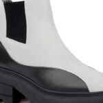 Cream Cow Suede & Black Cow Leather Squared Toe Booty - Close-up View