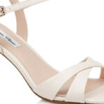 Cream Kid Leather Middle Heel Sandal - Close-up View