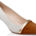 Cream Mixed Kid Suede Middle Heel Pump - Back View