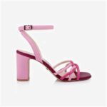 Cyclamen & Raspberry Rose Kid leather Block Heel Sandal - Close-up View