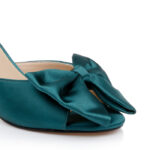 Emerald Satin Bow Sandal - Close-up View