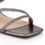 Pewter Metallic Kid Leather Sandal - Close-up View