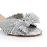 Silver Ruched Fabric Heel Sandal - Close-up View