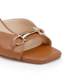 Tan Kid Leather Wedge Sandal - Close-up View