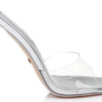 Transparent TPU & Silver PU Electronic Stiletto Heel Sandal - Close-up View