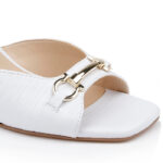 White Lizard Kid Leather Wedge Sansal - Close-up View