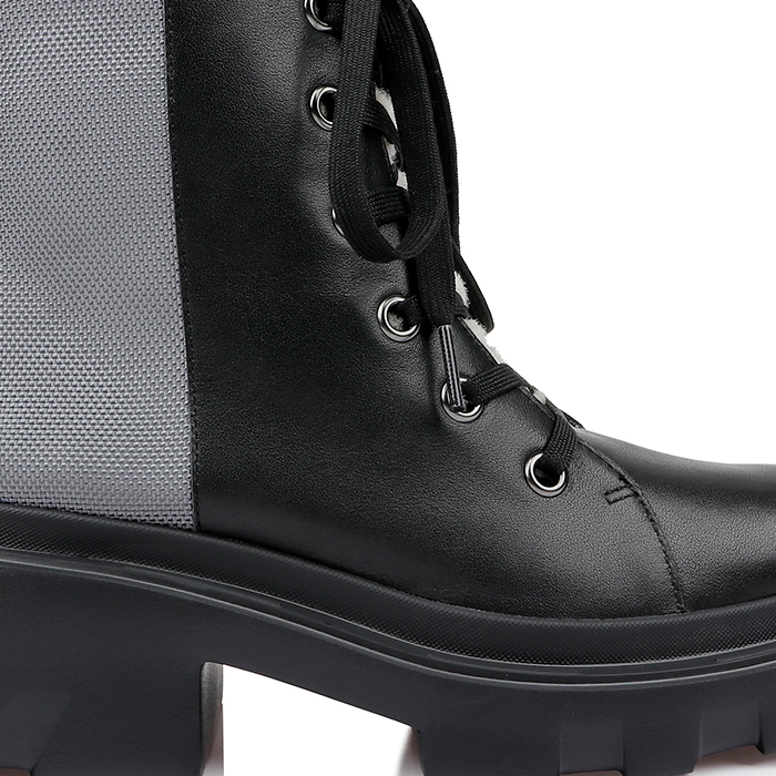 Black Cow Leather & Silver Fabric Lace up Booty - Main View