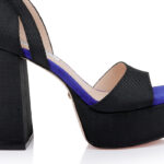 Black Fabric Block Heel Sandal - Detail View