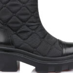 Black Plaid Fabric & Cow Leather Booty - Main View