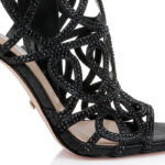 Black Shimmer Sand Fabric & Laser & Hotfix Stiletto Sandal - Main View