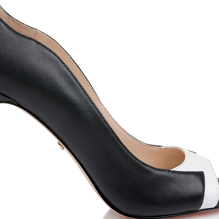 Black & White Kid Leather Stiletto Sandal - Back View