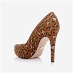 Tan Metallic Leo Micro suede High Heel Pump - Close-up View