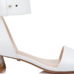 White Kid Lea Stacked Heel Sandal - Main View
