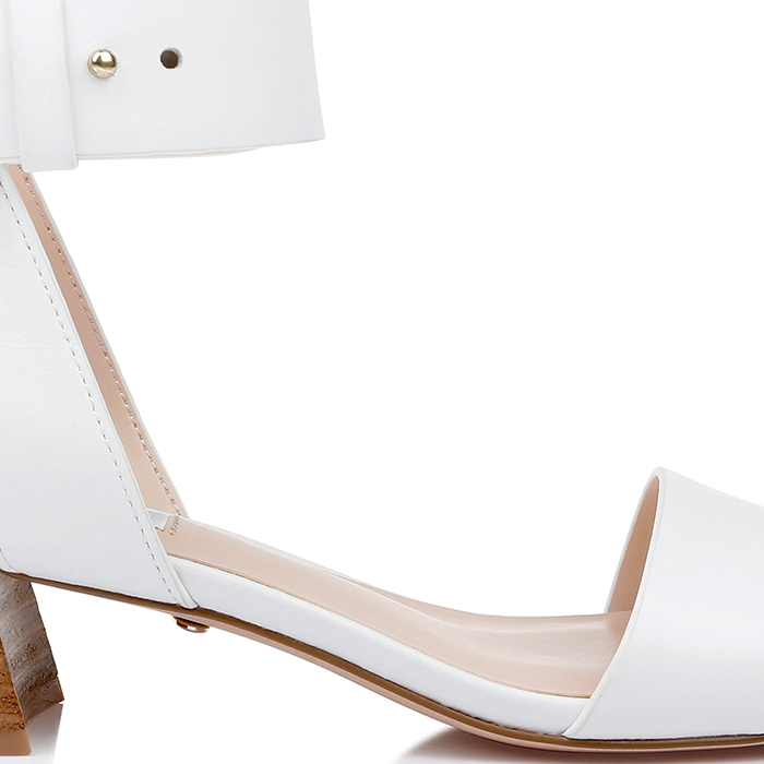 White Kid Lea Stacked Heel Sandal - Main View