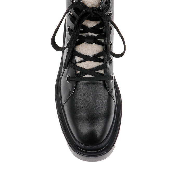 Black Cow Leather & Silver Fabric Lace up Booty - Side View