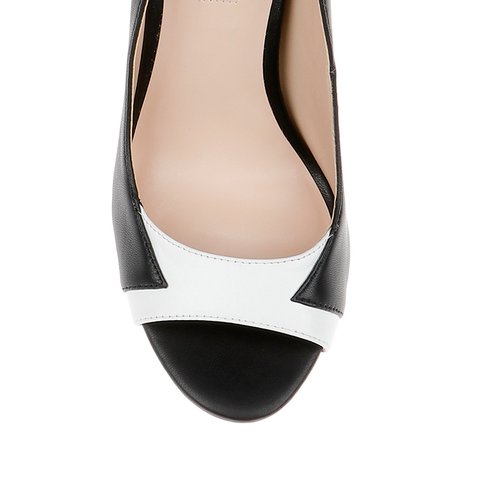 Black & White Kid Leather Stiletto Sandal - Detail View