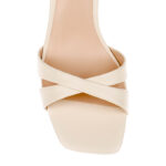 Cream Kid Leather Middle Heel Sandal - Side View