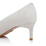 Cream Mixed Kid Suede Middle Heel Pump - Close-up View