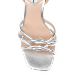 Silver Metallic Kid Leather Block Heel Sandal - Back View